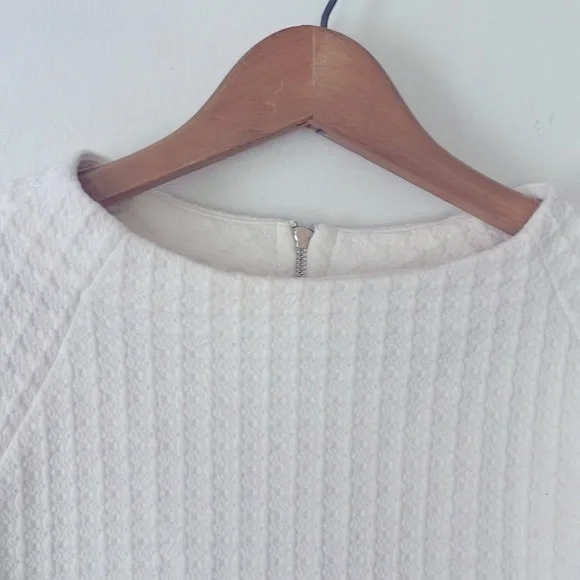 W5 Anthropologie White Waffle Knit Mock Neck Top with 3/4 Length Bell Sleeve - Picture 4 of 8